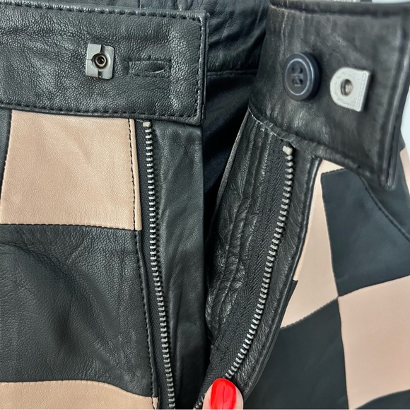 Nasty Gal Checkerboard High Waisted Genuine Leather Pants - Size 0 - Picture 8 of 12